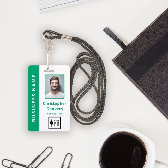 Clean Green White Add Your Logo Office Employee ID Badge (Creator Uploaded)