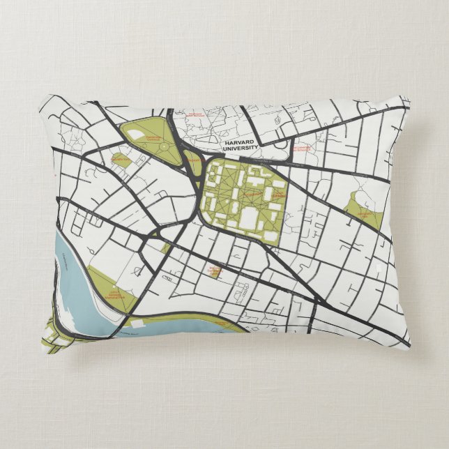 CLEAN HARVARD UNIVERSITY MASSACHUSETTS OUTLINE MAP DECORATIVE CUSHION (Front)