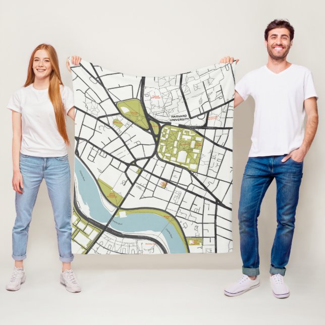 CLEAN HARVARD UNIVERSITY MASSACHUSETTS OUTLINE MAP FLEECE BLANKET (In Situ)
