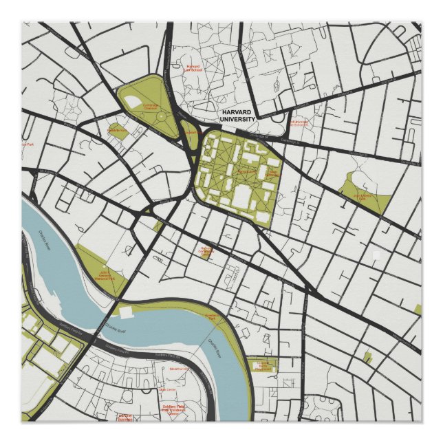 CLEAN HARVARD UNIVERSITY MASSACHUSETTS OUTLINE MAP POSTER (Front)