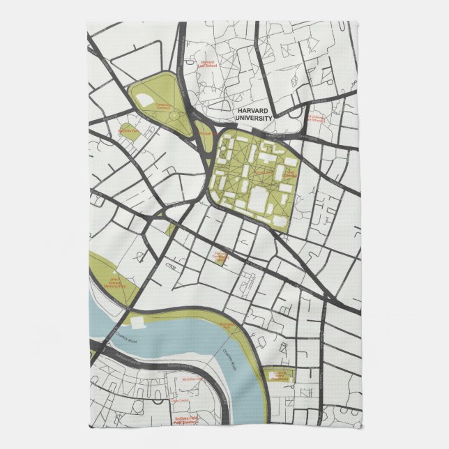 CLEAN HARVARD UNIVERSITY MASSACHUSETTS OUTLINE MAP TEA TOWEL (Vertical)
