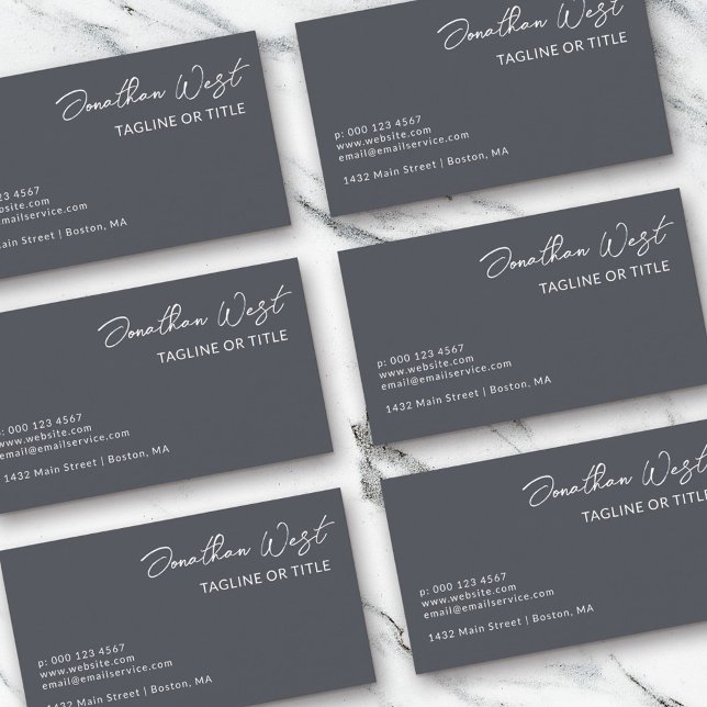 Clean Iron Grey Name In Signature Script One Sided Business Card (Creator Uploaded)