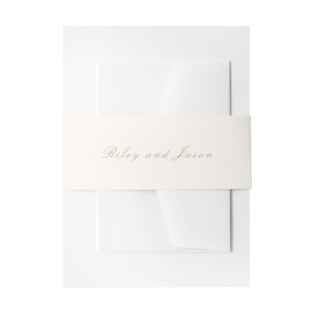 Clean Ivory and Gold Elegant Wedding Invitation Belly Band (Front Example)