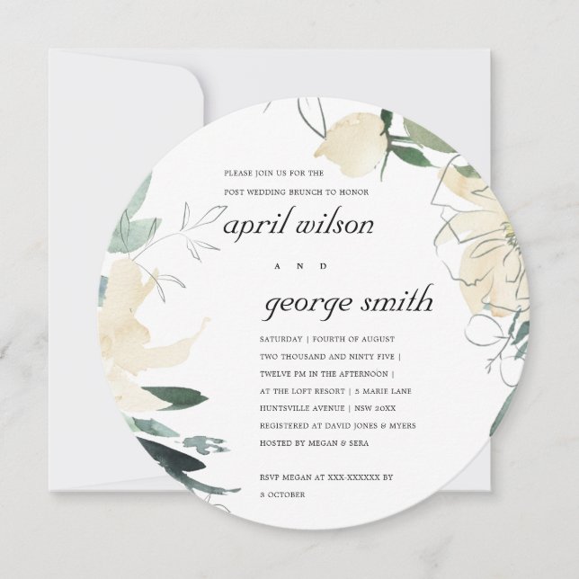 CLEAN IVORY WHITE FLORA POST WEDDING BRUNCH INVITE (Front)