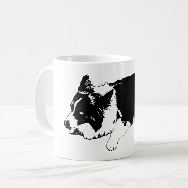 clean joy line, corgi calm coffee mug (Front Left)