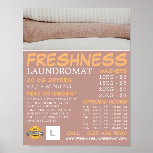 Clean Laundry, Laundromat, Cleaning Advertising Poster (Front)