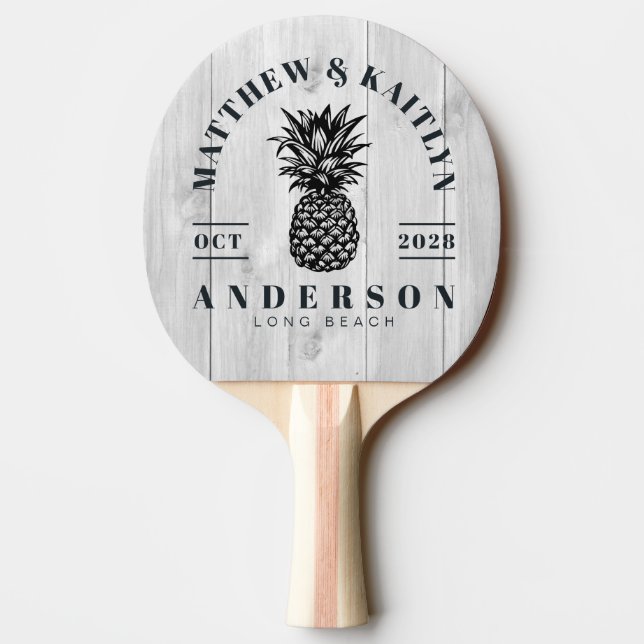 Clean Light Gray Tropical Pineapple Wedding Crest Ping Pong Paddle (Back)