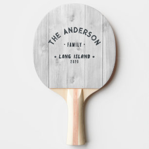 Clean Light Gray Wood Vintage Seaside Family Name Ping Pong Paddle