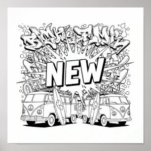 Clean Line Art Coloring Page: Retro Peace Sign VW 