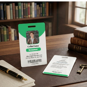 Clean Lines & Class: Minimalist Green Teacher ID Badge