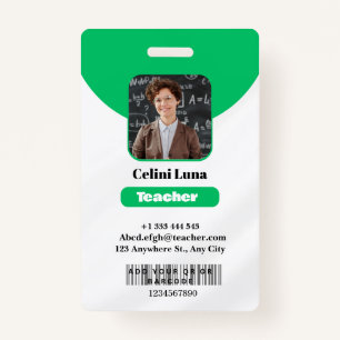 Clean Lines & Class: Minimalist Green Teacher ID ID Badge
