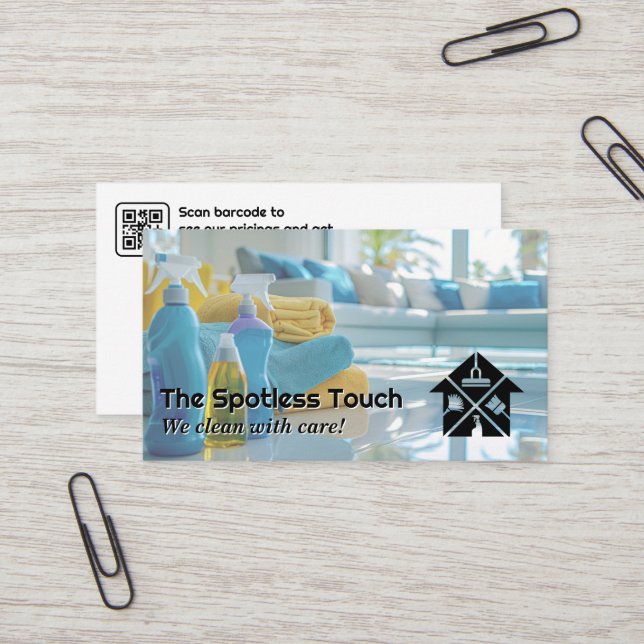 Clean Living Room | House Keeping Icons Business Card (Front/Back In Situ)