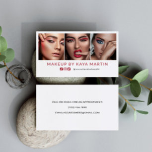 Clean Makeup Artist Photo Collage Red Social Media Business Card
