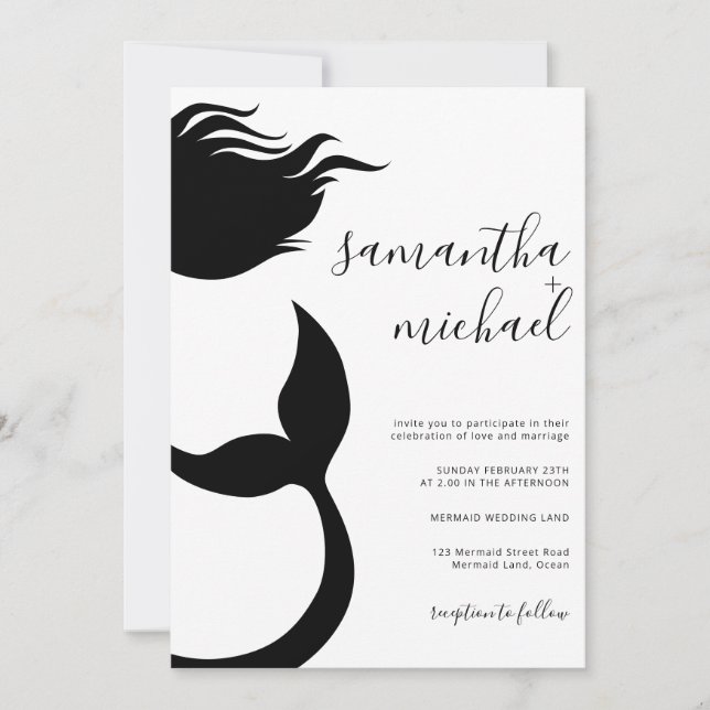 Clean Mermaid Silhouette Wedding Invitation (Front)