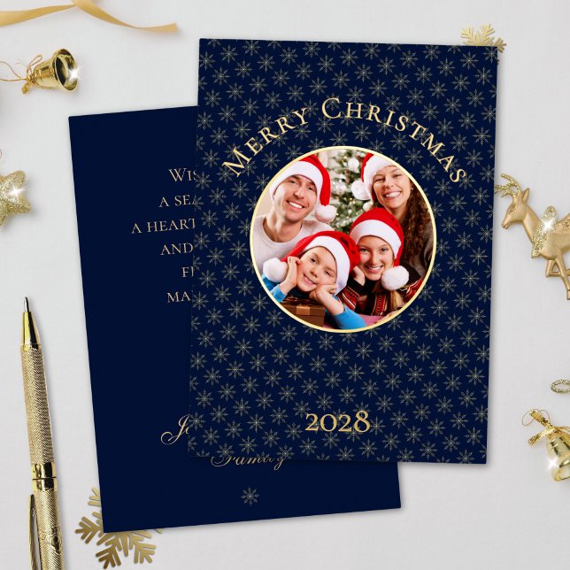 Clean Midnight Blue Snowflakes Christmas Gold Foil Holiday Card (Creator Uploaded)