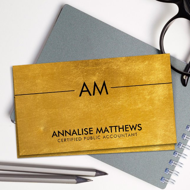 Clean Minimal Brushed Gold Monogram Accountant Business Card (Creator Uploaded)