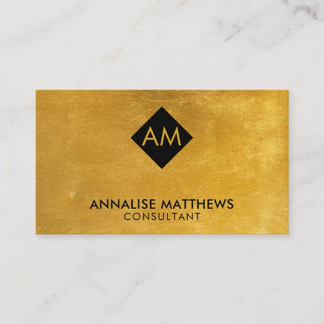 Clean Minimal Brushed Gold Monogram Business Card (Front)