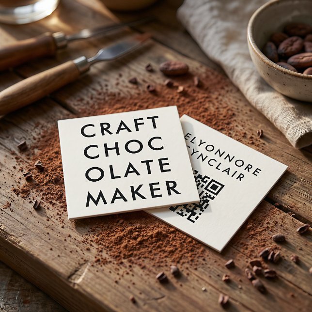 Clean Minimal Craft Chocolate Maker QR Code Square Business Card (Creator Uploaded)