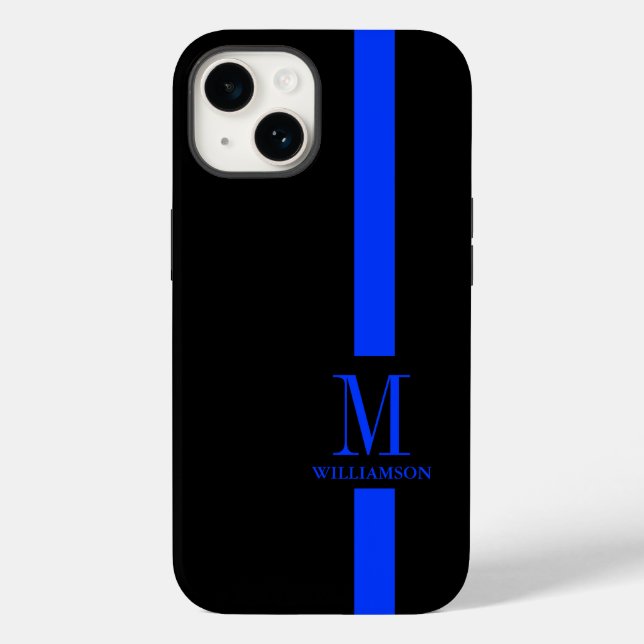 Clean & Minimal Monogram | Thin Blue Line | Police Case-Mate iPhone Case (Back)