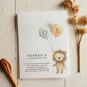 Clean Minimalist Cute Little Lion 1st Birthday Invitation