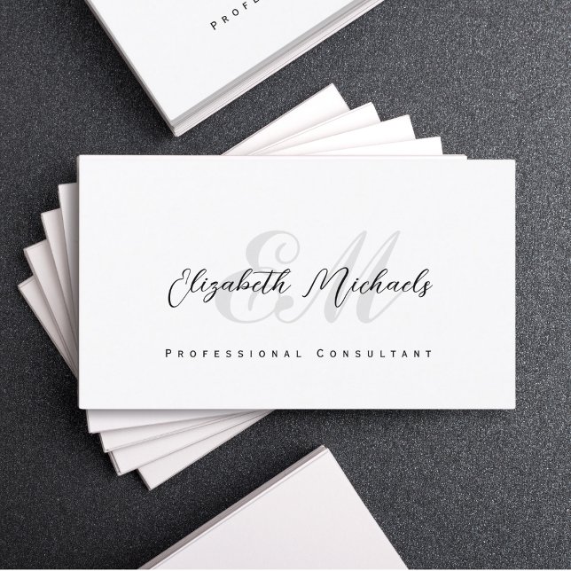 Clean minimalist elegant black grey  business card (Professional minimalist black and white business card with elegant calligraphy font)