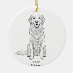 Clean Minimalist Golden Retriever Line Art Ceramic Ornament