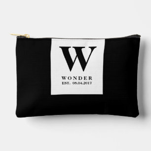 Clean Minimalist Monogram Black Newlywed Wedding Accessory Pouch