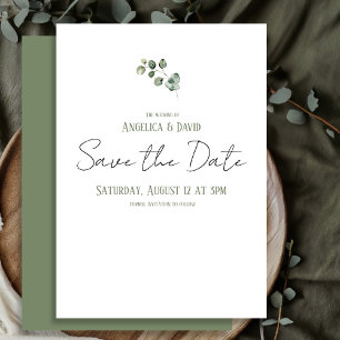 Clean Minimalistic Eucalyptus Wedding Save The Date