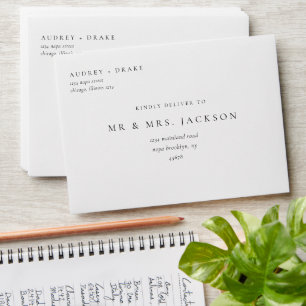 Clean Modern Black White Wedding Envelope