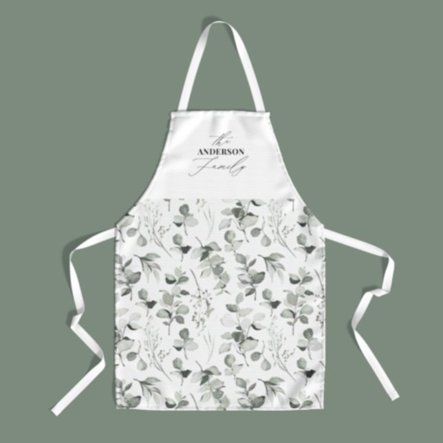 Clean modern elegant botanical green gray holiday  apron (Creator Uploaded)