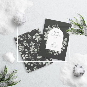 Clean modern elegant botanical green grey black holiday card