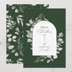 Clean modern elegant botanical green grey holiday  card