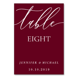 Clean Modern Minimalist Calligraphy Seat burgundy Table Number