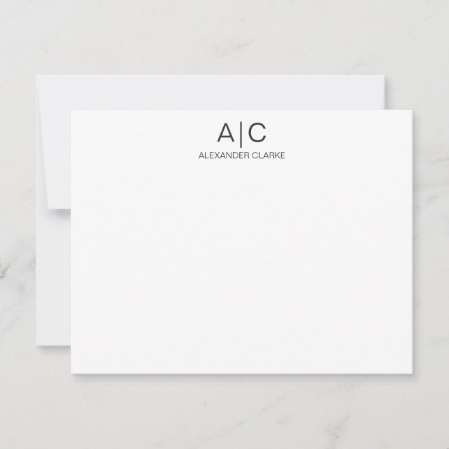 Clean Modern Two Monogram Initial Thin Line Black Card (Front)