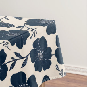 Clean monochrome wildflowers in navy on cream  tablecloth