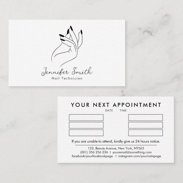Clean Nail Tech Appointment Card (Front/Back)