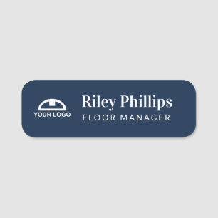 Clean Navy Blue Company Logo Name Title Name Tag