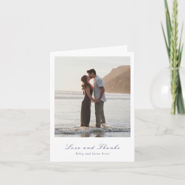 Clean Navy Blue Elegant Wedding Thank You Card (Front)