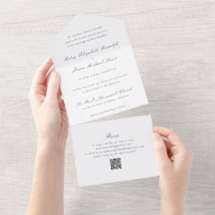 Clean Navy Blue QR Code Elegant Wedding All In One Invitation