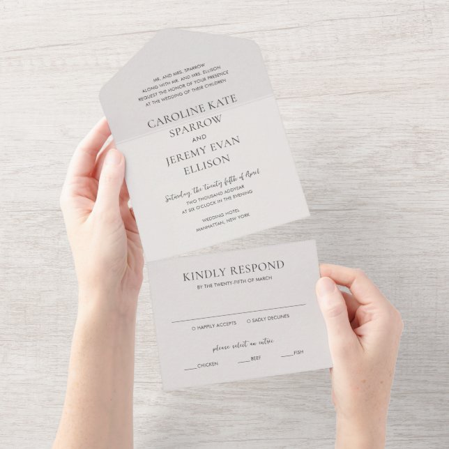 Clean Neutral Elegant Wedding All In One Invitation (Tearaway)