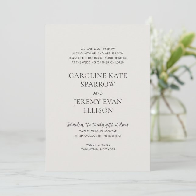 Clean Neutral Elegant Wedding Invitation (Standing Front)