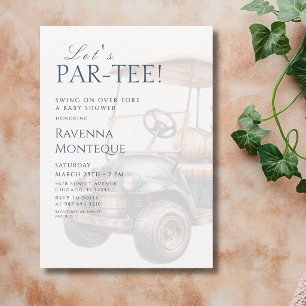 Clean Neutral Golf Cart Lets Par-Tee Baby Shower Invitation
