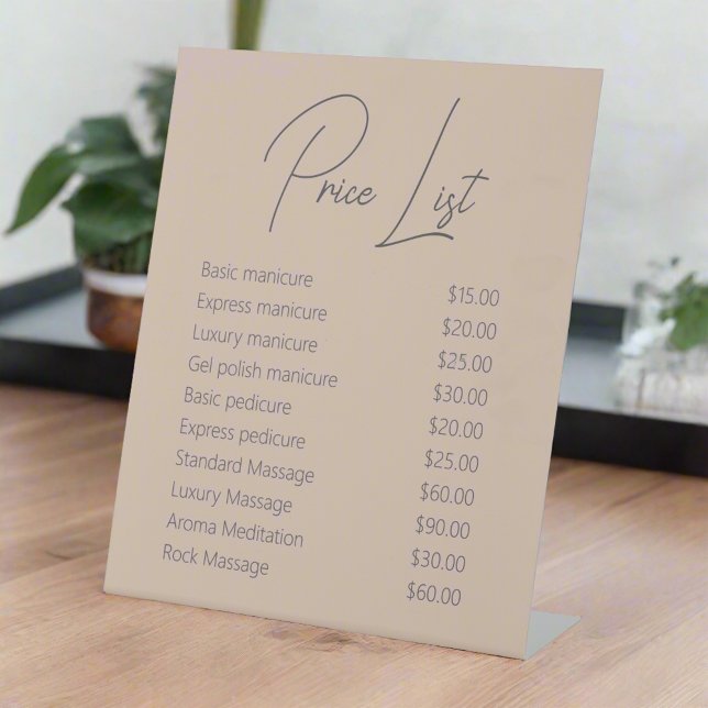 Clean Neutral Price List Service Nail Spa  Pedestal Sign (Creator Uploaded)