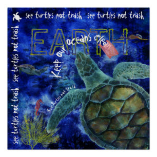 Clean Ocean Sea Turtle Art Poster
