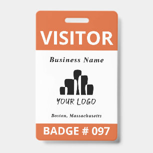 Clean Orange White Visitor Logo Template ID Badge