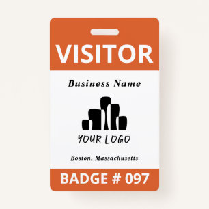 Clean Orange White Visitor Logo Template ID Badge