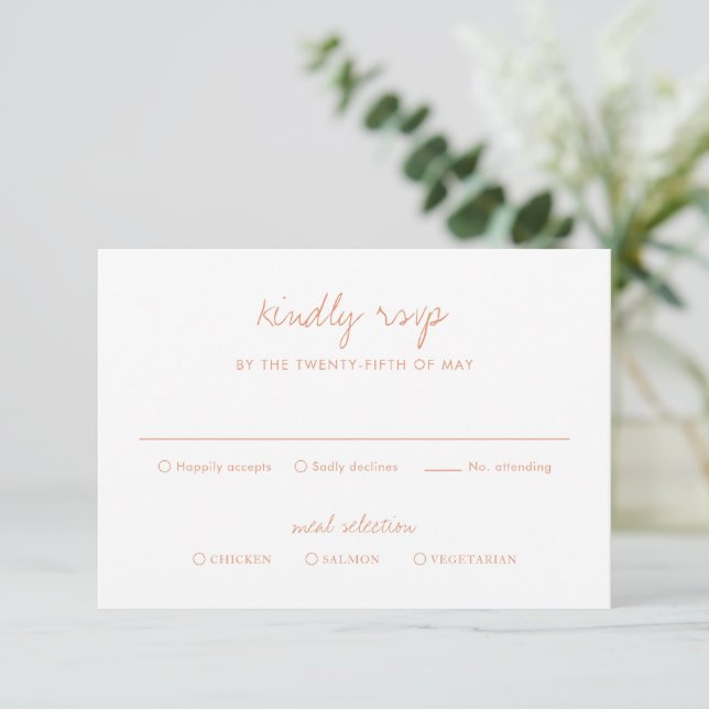 Clean Peach Botanical Elegant Wedding RSVP Card (Standing Front)