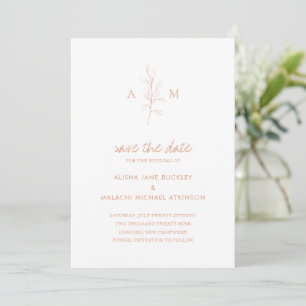 Clean Peach Botanical Photo Elegant Wedding Save The Date