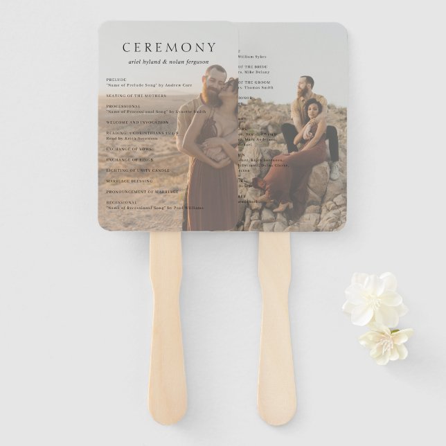 Clean Photo Modern Wedding Program Hand Fan (Front and Back)