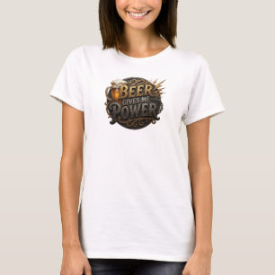 Clean Pink BEER GIVES ME POWER 3D Text Art T-Shirt